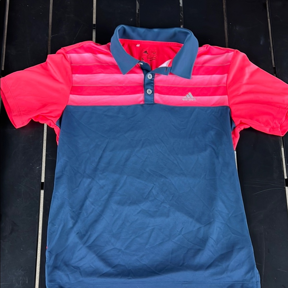 Adidas Pink and Blue Polo Shirt Sporty Two-Tone Design